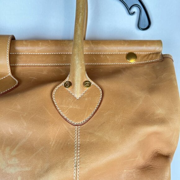 Gucci Authentic Vintage Light Tan Brown Leather Travel Weekender Duffle Hand Bag - Picture 9 of 17